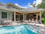 Spacious Pool Area with Outdoor Dining at 28 Stoney Creek